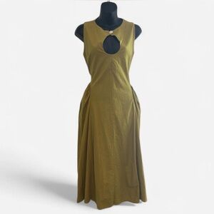 Linen & Cotton Chic Keyhole Midi Dress in Olive
